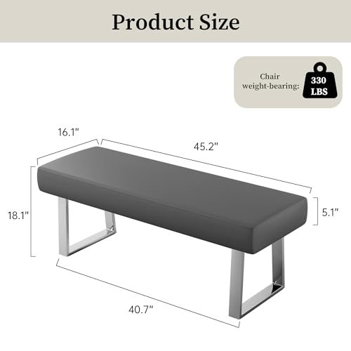 JIEXI 45.3" PU Leather Corner Bench Footstool with Heavy Duty Metal Legs | Thick Padded Cushion, Chrome Plated Sturdy Metal Frame, for Living Room Dining Room Entryway Window Sill - color: Grey, size: 45 IN