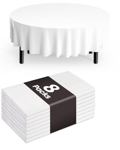 Pureegg Plastic Table Cloth Disposable 8 Pack, 84 Inch Round, White | Party Supplies, Wedding, Picnic, Leakproof & Sturdy, White, Round Tablecloth, Table Cover - color: White, size: 84" Round