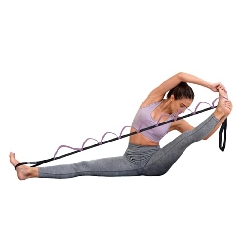 A AZURELIFE Half-Elastic Stretch Straps with 11 Loops, Stretching Strap for Physical Therapy, Multi-Loop Yoga Strap Fitness Exercise Strap for Yoga, Pilates, Dance, Flexibility&Exercise - color: Half Elastic-Purple