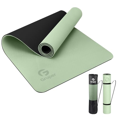 Gruper Yoga Mat Non Slip, Eco Friendly Fitness Exercise Mat with Carrying Strap,Pro Yoga Mats for Women,Workout Mats for Home, Pilates and Floor Exercises - color: Matcha Green / Black, size: 0.24*24*72 Inches