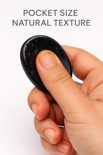 Natural Polished Thumb Palm Crystal for Meditation, Black Tourmaline Worry Stone for Stress Relief, Anxiety Support & Pocket Reiki Healing - color: Black Tourmaline