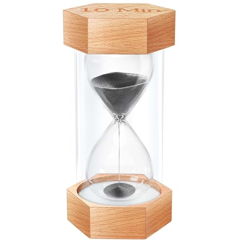 Hourglass Sand Timer 10 Minute, Natural Wood Grain Hexagonal Hour Glass Blaçk Sand Clock, Reloj De Arena, Wooden Sandglass Sand Watch 10 Min for Kids Rustic Desk Decor, Office, Game, Classroom - color: Black, size: 10 minute