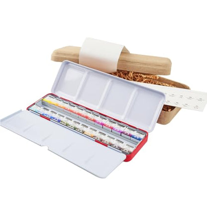 Mairtini Academy Grade Brilliant Series “Oriental Charm” Half-pan Solid Watercolor Paint 24 Colors Set with Red Iron Case
