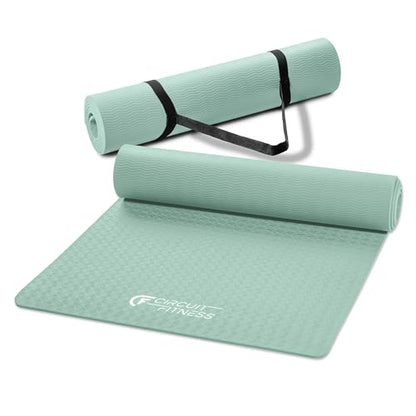 Circuit Fitness by Marcy Non-Slip Multi-Purpose Exercise Yoga Mats with Carrying Strap Multi-Thickness, Multi-Color Options - color: Mint Green, size: 1/4-inch
