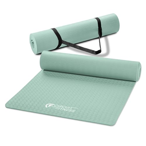 Circuit Fitness by Marcy Non-Slip Multi-Purpose Exercise Yoga Mats with Carrying Strap Multi-Thickness, Multi-Color Options - color: Mint Green, size: 1/4-inch