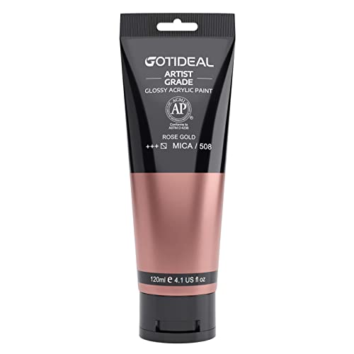 GOTIDEAL Acrylic Paint Metallic Rose Gold(120ml, 4.1 oz) | Non Toxic, Non Fading, Rich Pigments,for Painters, Adults & Kids,Ideal for Canvas Wood Clay Fabric Ceramic Craft Supplies - color: Metallic Rose Gold, style: Metallic