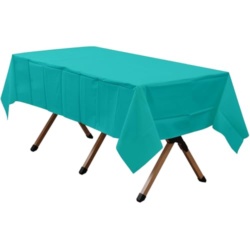 2 Pack Aqua Premium Plastic Tablecloth Rectangle 54 x 108 Inches Reusable Lake Blue Decorative Table Cover for Dining, Wedding, Party, Indoor and Outdoor use - color: A01 Aqua Blue, size: Rectangle 54"x108"