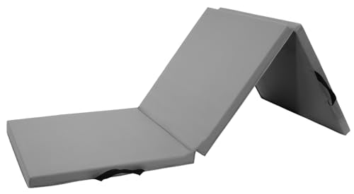 BalanceFrom 6x2 Feet 3-Panel Folding Gymnastics Mat – 1.5-Inch Thick Pad with Vinyl Surface and Carrying Handles for Tumbling, Yoga, Pilates, Home Workouts, and Martial Arts - color: Gray