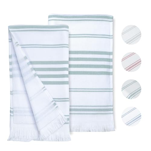 Ample Decor Cotton Hand Towels 16x28 Inches, Turkish Style, Quick Dry, Multi-Purpose Kitchen & Bathroom Towels, Oeko-Tex Certified, Set of 2, Mint Green - color: Mint Green, size: Hand Towel Set of 2