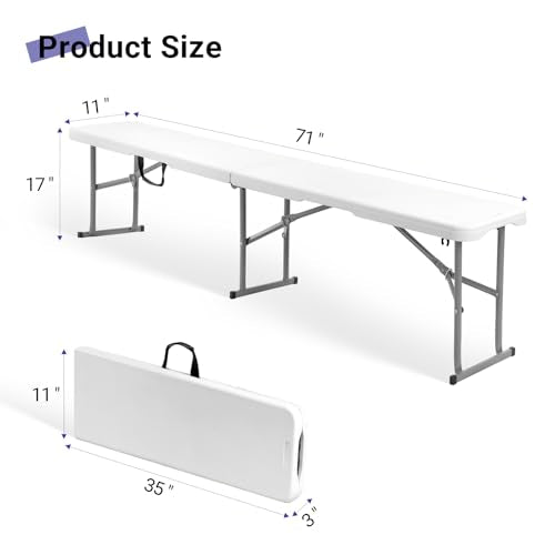 Folding Bench 6ft,Portable Plastic Bench Seat with Handle,White,2 Pack - size: 6FT Bench (2PC)