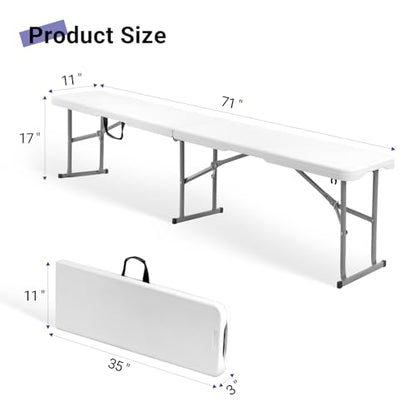 Folding Bench 6ft,Portable Plastic Bench Seat with Handle,White,2 Pack - size: 6FT Bench (2PC)