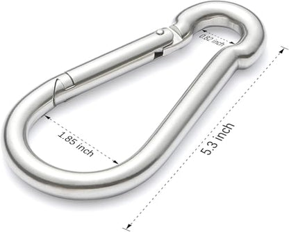sprookber Stainless Steel Spring Snap Hook Carabiner - 304 Stainless Steel Caribeener Clips, Set of 6 - color: Silver, size: 5.3 Inch