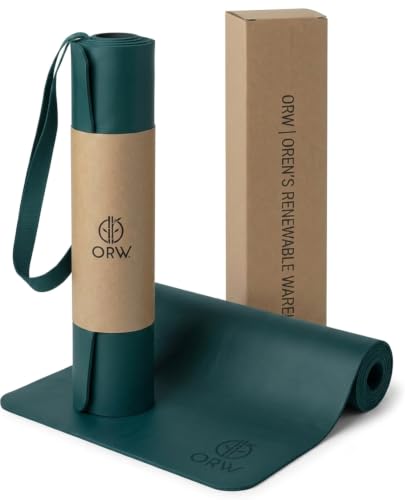 ORW Non Slip Hot Yoga Mat with Carrying Strap - Grip Surface & Natural Rubber Base, REACH Tested, Home & Studio Practice - color: Blackish Green PU Rubber Mat 72x24