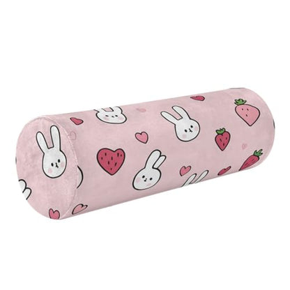 Bolster Pillow Neck Pillow Round Soft Health Memory Foam Pillows Long Cylindrical Body Pillow with Removable Cover Cute Back Yoga Bunny Pink Strawberry Hearts 17" x 5.5" - color: Bunny Pink Strawberry Hearts