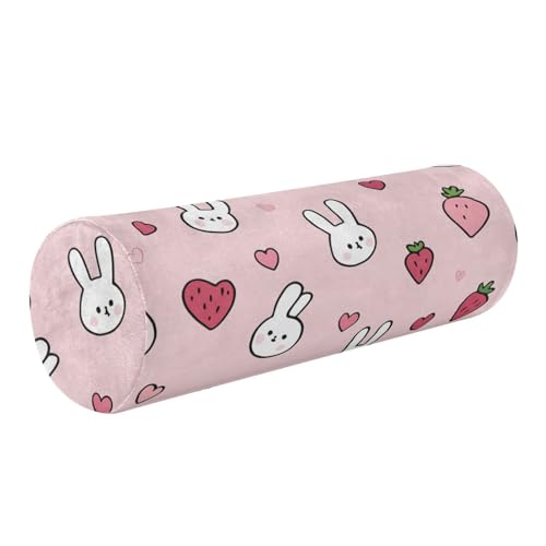 Bolster Pillow Neck Pillow Round Soft Health Memory Foam Pillows Long Cylindrical Body Pillow with Removable Cover Cute Back Yoga Bunny Pink Strawberry Hearts 17" x 5.5" - color: Bunny Pink Strawberry Hearts