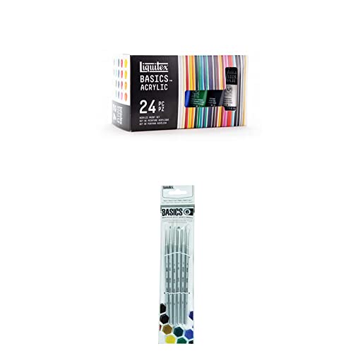 Liquitex BASICS Acrylic Paint Set 24 x 22ml Tube Set + 6 Short Handle Brushes