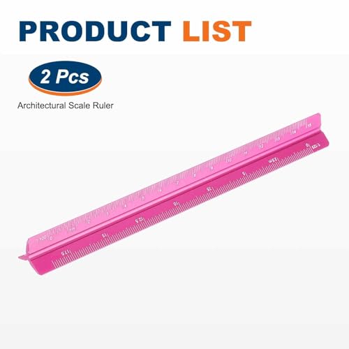 HARFINGTON 2 Pcs Architectural Scale Ruler, 7 Inch Metric Aluminum Alloy Architect Triangular Small Scale Laser-Etched Blueprint Drafting Ruler for Architects Engineers, Rose Red - color: Rose Red, size: 7 Inch