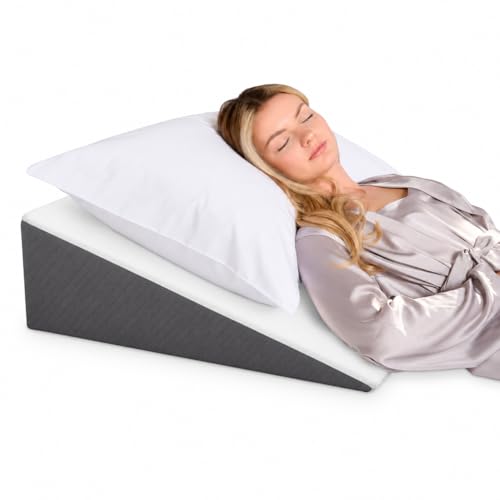 Kolbs Bed Wedge Pillow for Sleep Apnea, FSA Eligible Acid Reflux, and Back Pain Relief, with Chic Jacquard Cover - Headboard Wedges for Sleeping (Standard Width 7.5" Height) - size: Standard Width 7.5" Height - Grey