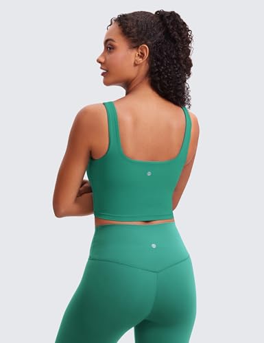 CRZ YOGA Butterluxe Square Neck Crop Tank Top | Built in Bra, Light Support, Removable Pads, Yoga, Extremely Soft, Wide Straps, Longline Sports Bras for Women - color: Cascadia Green, size: Small