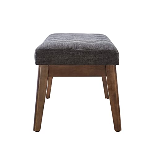 24KF Linen Upholstered Buttons Tufted Entryway Bench with Solid Wood Leg,Bed Bench Ottoman with Padded Seat,5034-Dark Gray - color: Dark Gray Linen, size: Tufted Bench with Solid Wooden Base