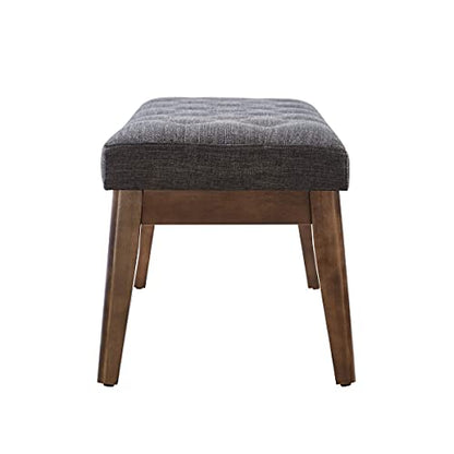 24KF Linen Upholstered Buttons Tufted Entryway Bench with Solid Wood Leg,Bed Bench Ottoman with Padded Seat,5034-Dark Gray - color: Dark Gray Linen, size: Tufted Bench with Solid Wooden Base