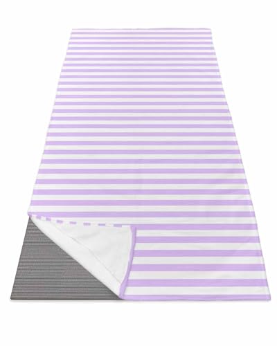 Purple White Stripe Yoga Towel for Hot Yoga Non Slip, Modern Minimalist Geometric Striped Yoga Mat Towel Absorbent Yoga Sweat Towels Microfiber Hot Yoga Blanket for Bikram Pilates Fitness 26"x70" - color: Plum, size: 26x70in