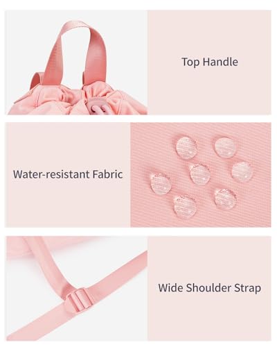 WANDF Drawstring Backpack for Women, Lightweight Gym Bag with Yoga Mat Strap, Water-Resistant String Backpack with Mesh Pocket (Pink, Patent Pending) - color: Pink