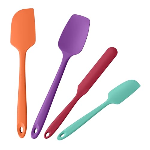 Doosu 600°F Heat Resistant Silicone Spatula Scrapers (Set of 4, Multi-5) | Food Grade Kitchen Rubber Baking Cooking Tool Nonstick Utensil Set for Mixing, Scraping, Folding, Stirring, Serving - color: Multicolor 8, size: Set of 4