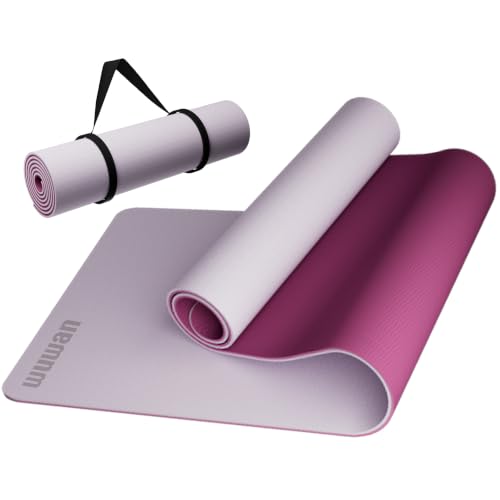 10mm0.4"TPE Yoga Mat Thick Wide Large for Home Workout Carrying Strap | Non Slip Exercise Mats Cushioned Joint-Friendly Stable,76"x28"Extra long Tapis Entrainement Au Sol Fitness,Pilates Gym Travel - color: pink