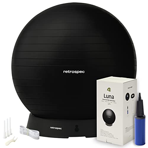 Retrospec Luna Exercise Ball with Pump - Anti-Burst Fitness Equipment for Yoga, Core Training & Stability - Home Gym Swiss Ball for Office & Pregnancy - color: Black, size: 75cm