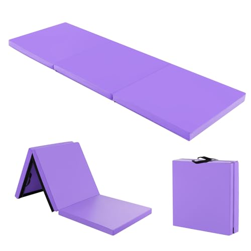 Giantex 6'x 2' Gymnastics Mat, 2" Thick Folding Tumbling Mat with Hook and Loop Fastener, Foldable Gym Mat with Carrying Handles, Cheer Mats for Kids Adults Home Exercise Aerobics Fitness - color: Purple