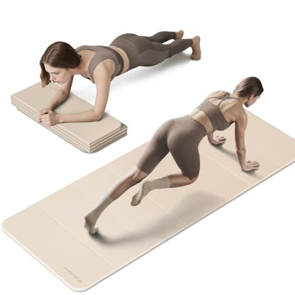 PAIDU Foldable Yoga Mat 10MM Thick SGS Certified TPE 75x26" Portable - color: Beige+Dark Gray