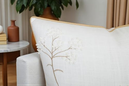 Rudransha Hand Embroidered Bahara Bloom Decorative Square Accent Throw Pillowcase - Decor for Bedroom, Sofa, Chair, Patio, Car, Balcony, Bench, Porch, Living Room, Office - 20x20 Inches, Ivory