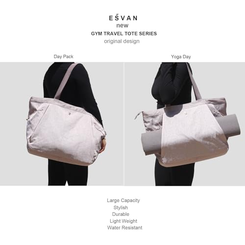 ESVAN Yoga Tote Bag for Women Shoulder Bags Drawstring for Office Workout Travel Carryall Pilates Gym and Beach - color: Nylon Light Purple