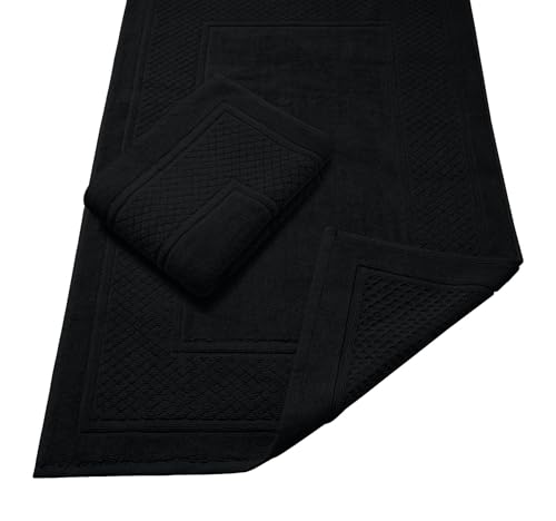 Avalon Towels Black Bath Mat - 100% Cotton Set of 2 Absorbent Bathmat - Bathroom Mats Quick Dry Bath Mats for Bathrooms (22x34 Inches) - color: Black, size: Pack of 2