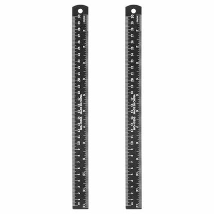 HARFINGTON 2pcs Metal Straight Ruler 30cm Metric SAE Aluminum Alloy Measuring Rulers Scale Tool with Hole for Measure Study Reading Classroom Office, Black - size: 30cm