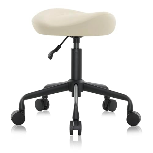 Ergonomic Rolling Stool, Adjustable Swivel Chair with Wheels, Vanilla - color: Vanilla, size: Standard without Backrest