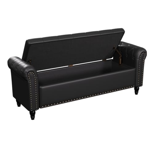 FiveWillowise 65" Bedroom Bench, End of Bed Bench with Storage, Black - color: Black, size: 65-inch