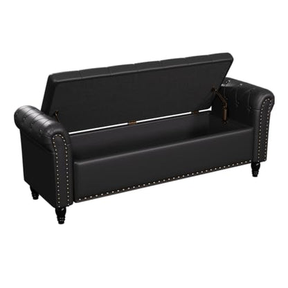 FiveWillowise 65" Bedroom Bench, End of Bed Bench with Storage, Black - color: Black, size: 65-inch