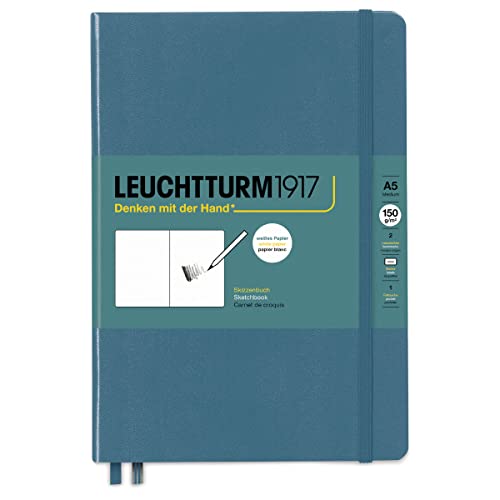 Leuchtturm1917 - Medium A5 Hardcover Sketchbook (Stone Blue) - 112 Pages of 150g/m² Paper - color: Stone Blue, size: Medium (A5)