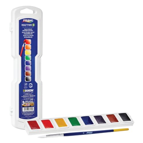 Prang Semi-Moist Watercolors 8-Color Half Pan Paint Set, Pack of 12 | Refillable, Size 6 Paint Brush Included - color: 8-Color Set (12-Pack)