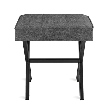 LUE BONA Vanity Stool, Square Linen Makeup Stool with Metal X Legs, Small Ottoman Stool Chair for Vanity, Modern Padded Vanity Seat Foot Rest Stool for Makeup Room, Living Room, Bathroom, Carbon Gray - color: Carbon Gray