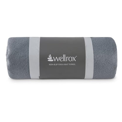 Wellrox Microfiber Yoga Mat Towel with Grip – Ultra Absorbent, Super Soft, and Quick Dry Hot Yoga Towel Non Slip for Pilates, Bikram, and Fitness Workouts (74” x 26”, Grey) - color: Grey