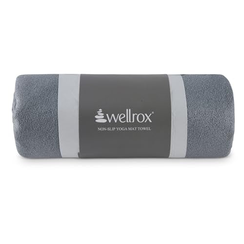 Wellrox Microfiber Yoga Mat Towel with Grip – Ultra Absorbent, Super Soft, and Quick Dry Hot Yoga Towel Non Slip for Pilates, Bikram, and Fitness Workouts (74” x 26”, Grey) - color: Grey