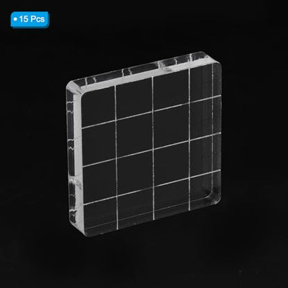 PATIKIL Acrylic Stamp Block, 15 Pack Stamping Block Square Shape with Grid Lines Decorative Mounting Blocks Set for Scrapbooking DIY Crafts Card Making, 1.50" x 1.50" - size: 1.50" x 1.50"
