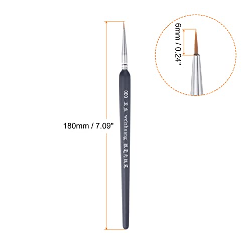 HARFINGTON 3pcs Detail Paint Brushes 6mm Pointed Tip 180mm Length Nylon Hair Miniature Painting Brush for Watercolor Oil Acrylic Painting(000#), Black - color: Black, size: 000# 6mm
