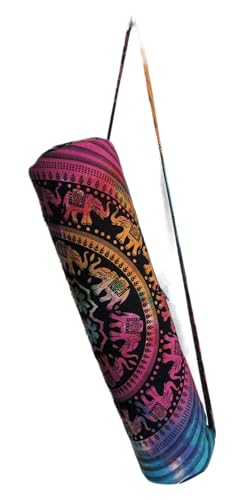 ICC Black Gold Mandala Full-Zip Exercise Yoga Mat Carry Bag Gym Beach Pilates Carrier Bags Hippie Mandala Indian Cotton Bag - style: Multi Elephant