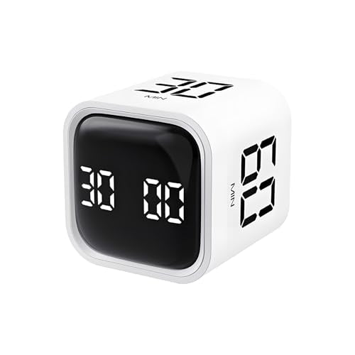 Qumox Pomodoro Timer, Cube Productivity Timer with Adjustable Sound and Vibration Alert, Ideal for Work, Office, ADHD, Study, and Tasks - 5/10/30/60 Minutes & Custom Countdown - White - color: White