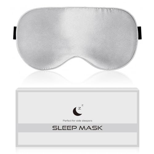 Silk Sleep Mask for Women Natural Mulberry - Soft Breathable Organic Natural Silk Fabric Blackout Sleep Mask with Adjustable Straps No Pressure Eye Mask for Travel Essentials Gifts (Light Gray) - color: Light Gray
