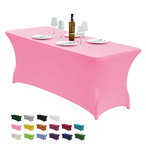 CWK 4FT Stretch Spandex Fitted Tablecloth,Rectangular Table Cover,Pink | Fits 48x30" rectangular folding tables.Wrinkle & stain resistant stretch fabric.Ideal for parties,weddings & vendor events - color: Pink, size: 48" x 30" (Rectangular)